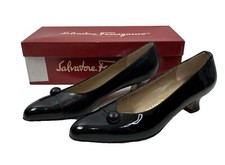 Deadstock VTG 90s Salvatore Ferragamo 6.5 AA Black Patent Leather Pumps Heels