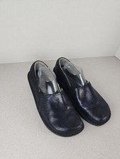Alegria Deb-477 Black Purple Leather Slip On Nurse Flat Shoes Womens Size 8.5