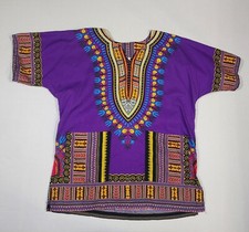 Women's Size S African Style Cotton Dashiki Shirt with Pockets Purple