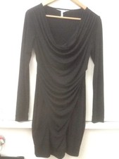BCBGeneration Womens S Small Black Stretchy Draped Cowl Neck Long Sleeve Dress