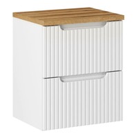 Waschtischunterschrank 50Cm Weiß Eiche Schubladen Grifflos Badschrank Badezimmer