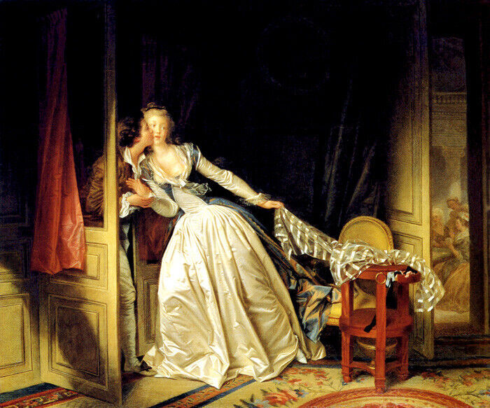 THE STOLEN KISS GIRL SURPRISED BY BOY 1786 FRENCH PAINTING BY