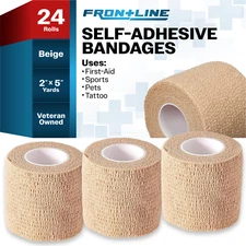 24-Rolls Self Adhesive Bandage Wrap, Vet Tape, Medical Tape (2 In x 5 Yds) Beige