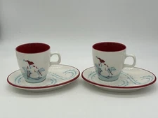 Starbucks Holiday Snack Set Cup w/ Saucer Plate Snowman Penguin 2007 (Set of 2)