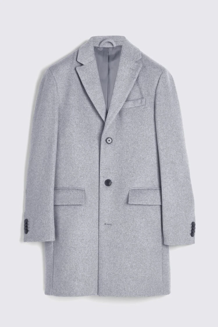 Moss Bros Men's Epsom Light Grey Wool Blend Overcoat Size UK Large RRP £199