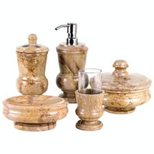 5 Piece Bathroom Accessory Set of Sahara Beige Marble