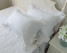  Elegant Pure White Lace Hallow Out Pillow Cases Cover Shabby Chic Pillowcases 