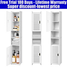 Tall Bathroom Cupboard White Storage Cabinet Slim Narrow Drawers Door Tower Unit