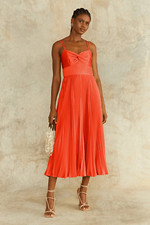 Amur Krisley Spicy Coral Pleated Cocktail Midi Dress Size 4 NWT