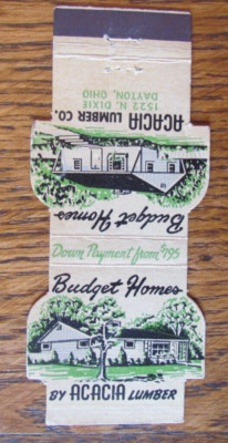 CONTOUR MATCHBOOK COVER: ACACIA LUMBER HOMES DAYTON, OHIO EMPTY MATCHCOVER -C6