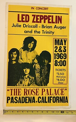 Led Zeppelin Concert Poster • The Rose Palace 5/2,3/1969 RARE