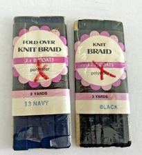 Vintage J&P Coats 2 Knit Braid, Polyester Navy Black 1970s Made in Conn, USA