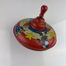 Vintage OHIO ART CO Tin Litho Toy Top 1950s Clowns Stars USA Spinning