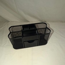 BLACK MESH DESK OFFICE ORGANIZER PEN/PENCIL HOLDER POST IT NOTE AND DRAWER