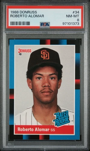 1988 Donruss Roberto Alomar Rookie RC #34 PSA 8 NM-MT HOF San Diego Padres