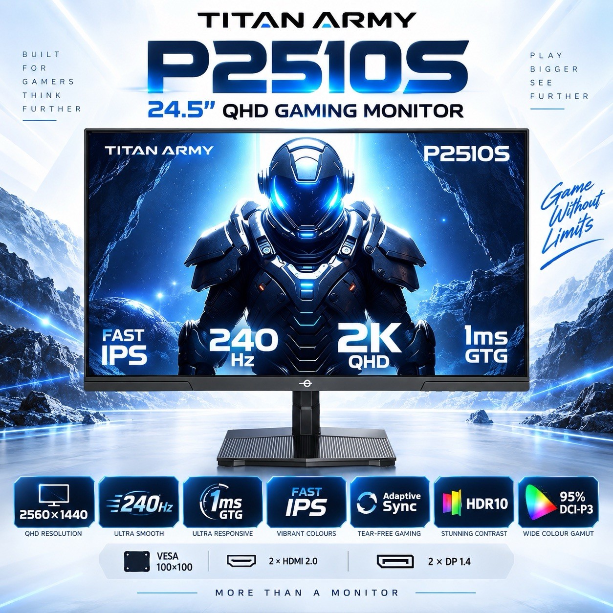 Titan Army P2510S - 24.5-inch 240Hz 2560x1440 Gaming Monitor, IPS 1ms