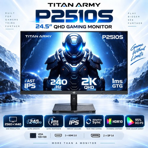 Titan Army P2510S - 24.5-inch 240Hz 2560x1440 Gaming Monitor, IPS 1ms