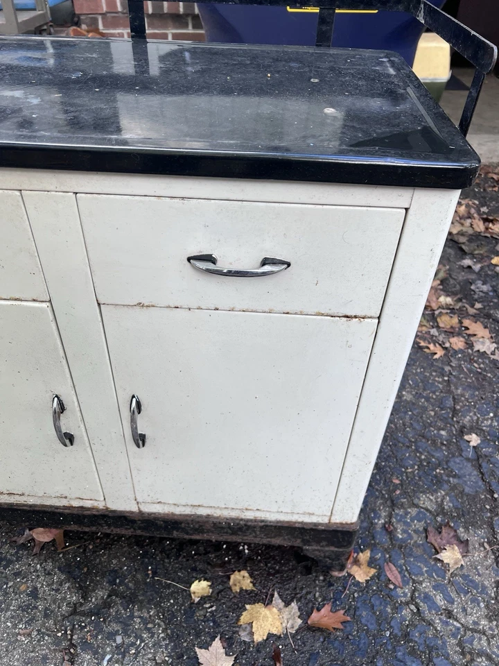 Gabinete médico de acero de colección exhibición charlatanería industrial funeral boticario escritorio Foto 3 de 4