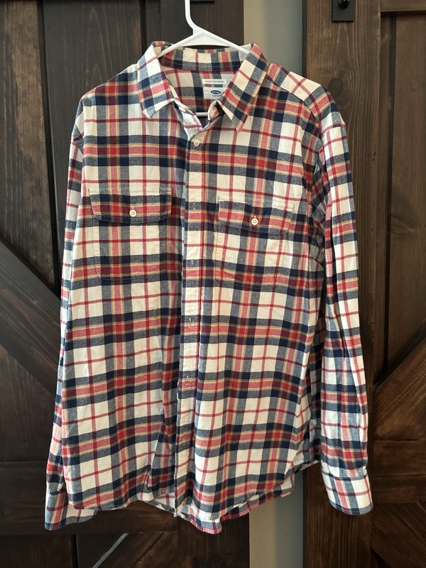 Set of 2 Old Navy Men's  Plaid Flannel Button-Up Shirt Long Sleeve Pockets XL