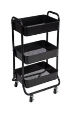 3 Tier Metal Storage Cart, Rich Black, Easy Rolling.