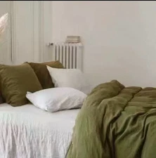100% Flax French Linen Duvet Cover Set ,Quilt Cover Set, Doona Cover Set, OLIVE