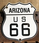 VINTAGE ROUTE 66 PORCELAIN 13” METAL GASOLINE AUTO HIGHWAY ARIZONA SHIELD SIGN