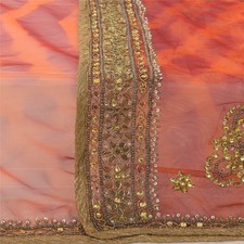 Sanscriti Vintage Arancione e Rosso Dupatta Stola Lunga Rete Maglia Perline Tie-Dye