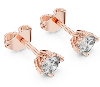 Cushion 4.00 MM Certified Natural Diamond Women's Prong Studs 14K Gold Over
