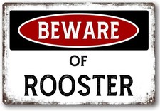Beware of Rooster Vintage Tin Metal Signs Home D cor 8x12 Retro Funny Aluminum