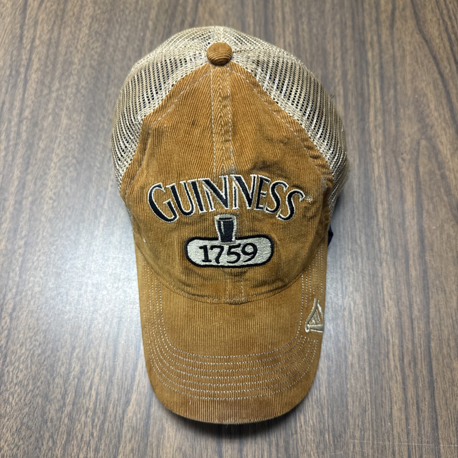 Guinness Beer Hat Cap Trucker Mesh Brown Distressed One Size Irish Harp Logo Men