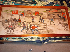 Framed Western Americana OK Corral Tombstone Gunfight Textile 3D  Embroidery Art