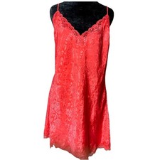 VTG Victoria's Secret Coral Pink Slip Sz Large Lace Coquette Chemise Gold Label