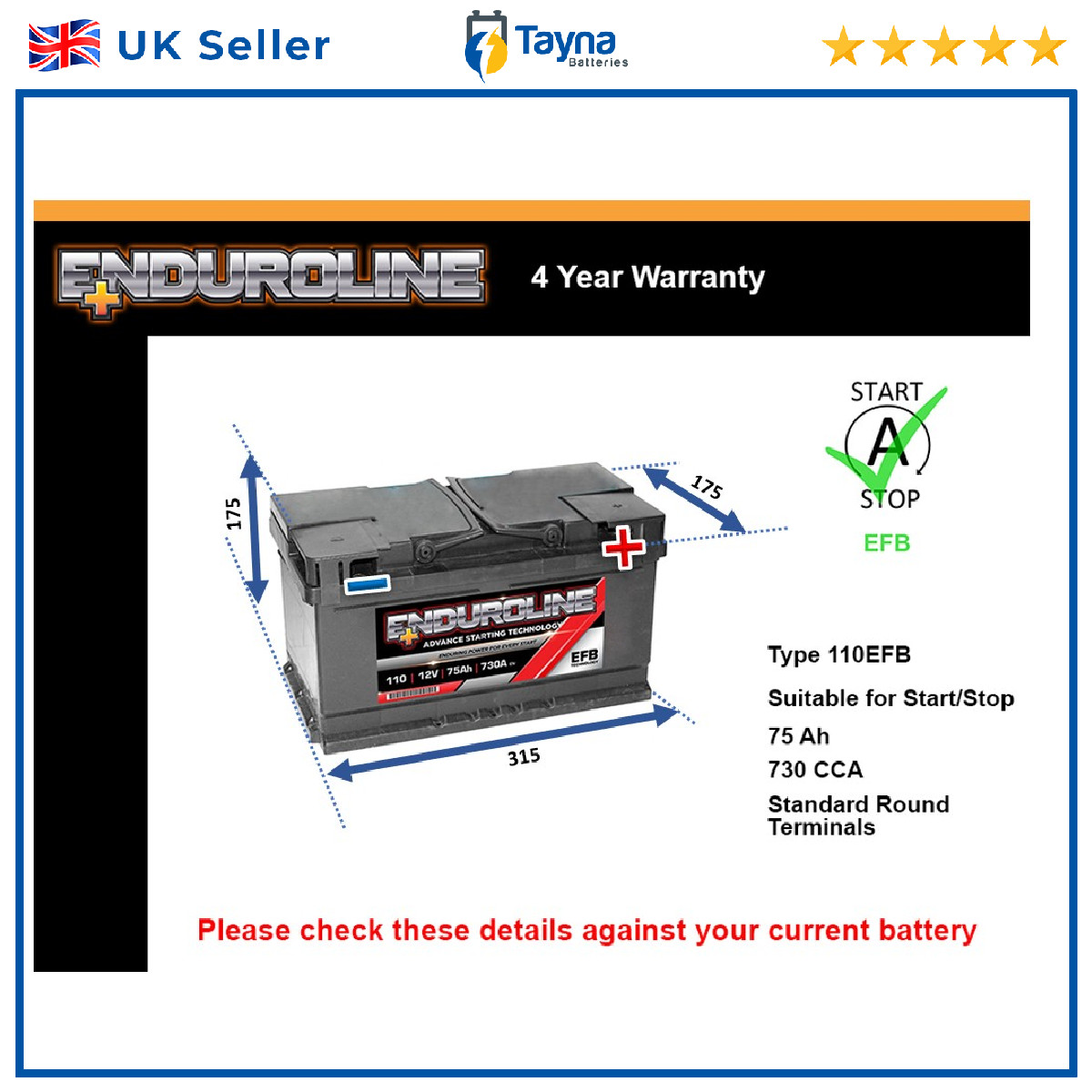 EFB Battery fits CHEVROLET ORLANDO CRUZE TAHOE CAMARO CAPTIVA 110 EFB