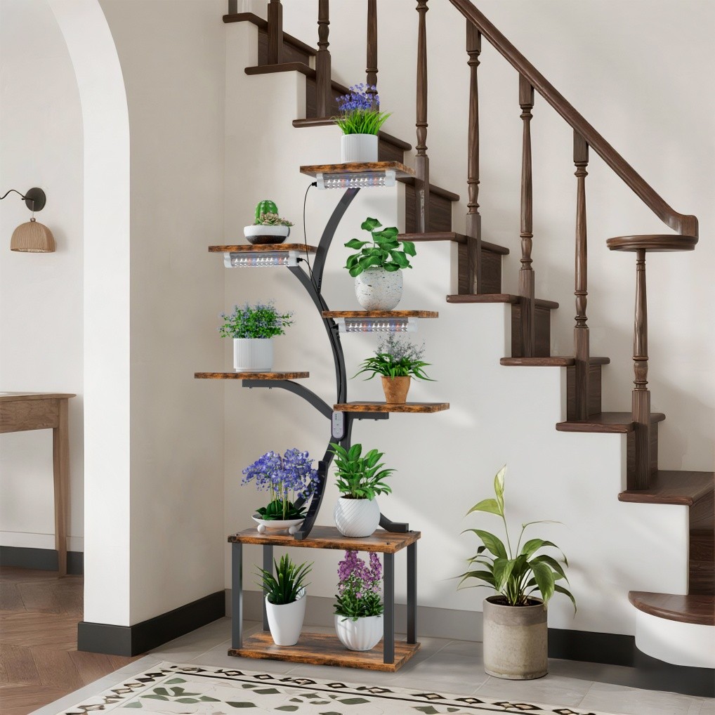 Heavy Duty Plant Stand Indoor with Grow Lights Tall Plant Shelf Tree-Shaped Rack