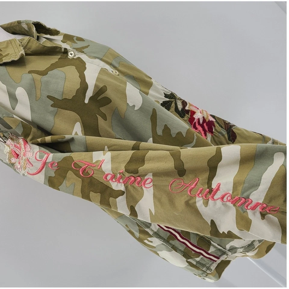 Johnny Was 3J Embroidered Women Shirt Size L Camouflage Floral Military Grunge - Image 3 of 4