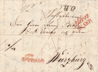 Dekorativer Faltbrief Franco Stempel aus WIEN 28.9.1848 nach Würzburg (alle rot)