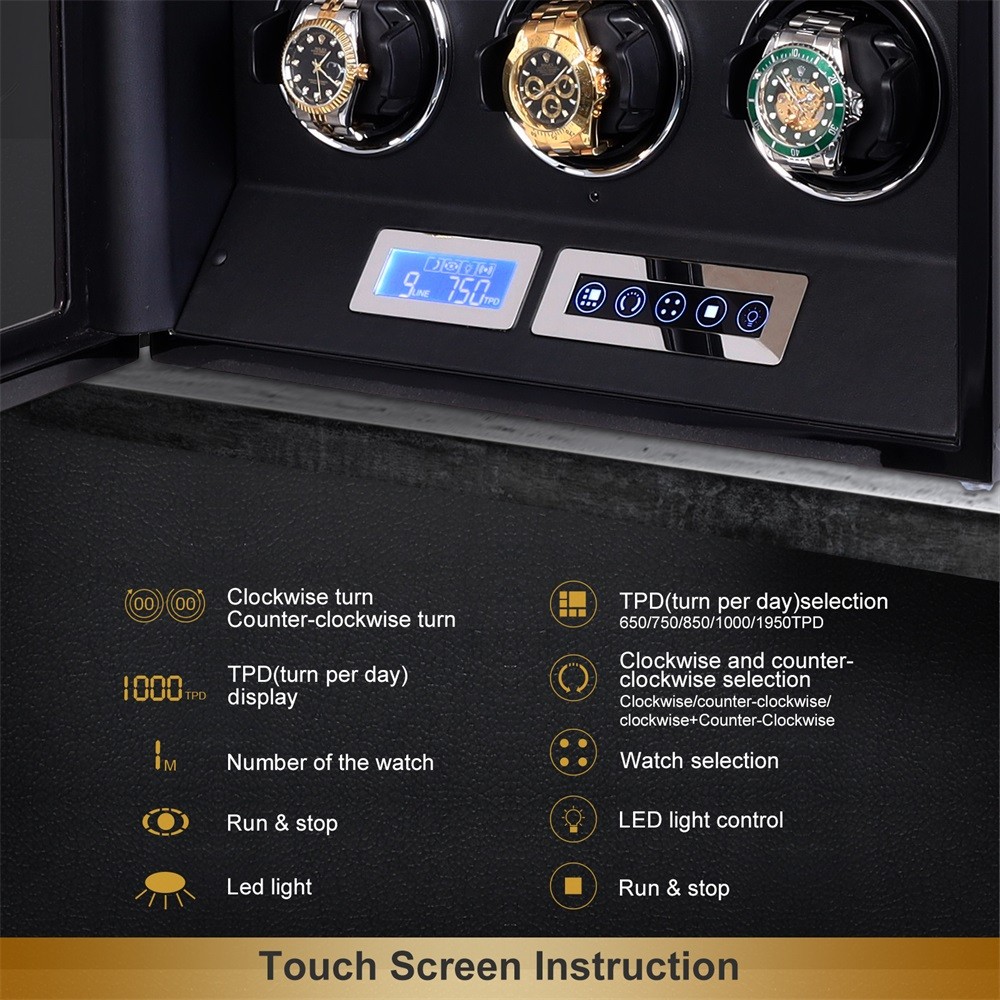 Automatic Rotation LED 24 Watch Winder Display Box Case Storage LCD Touch Screen