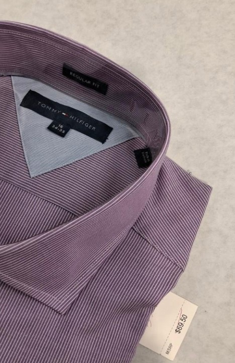 Men's Size 16 Purple Pinstripe Dress Shirt - Hilfiger Classic Fit image 4