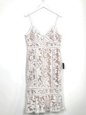 LULUS Alluring Love White and Beige Lace Trumpet Hem Midi Dress Size XL NWT