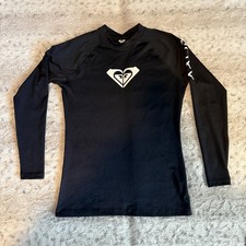 Roxy Black Rash Guard Womens L Long Sleeve Surf Swim UV Active Stretch Top