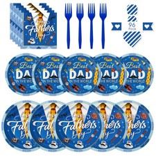 96 Pcs Happy Fathers Day Plates and Napkins Set - Best Dad Paper Plate Napkin a