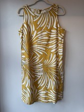 Next Yellow Linen Blend Dress Size 12 Abstract Leaf Print Sleeveless Shift Mini