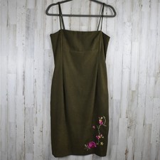 Y2K Vintage Floral Strappy Dress Junior's 9 Green Embroidery Fairycore Coquette