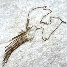 Vintage Banana Republic Fringe Tassel Necklace Liquid Gold Tone Streamers 30"