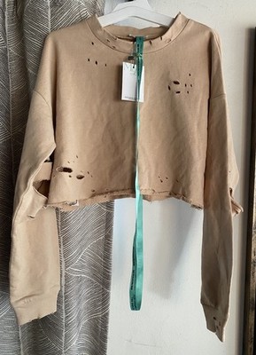Mistress Rocks Cropped Crewneck Sweatshirt Distressed Camel Peach Sz XS NWT