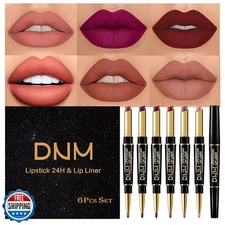 evpct 6 Pcs Lip Liner and Lipstick Set Kit Chestnut Nude Dark Red Matte Matt 