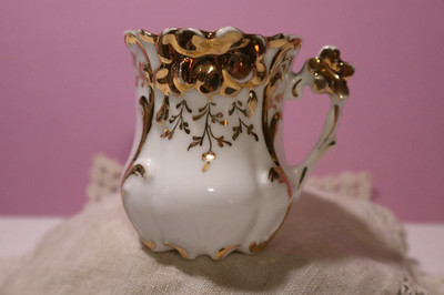 Antique Victorian Gold Gilt Porcelain White Raised Design Demitasse Teacup