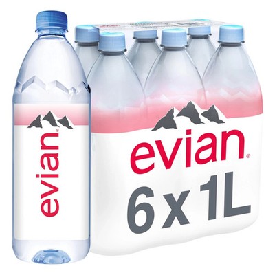 Evian Natural Spring Water, 1 L 33.8 Fl Oz (Pack of 6), Water