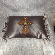 Almohada con flecos de cuero café decoración de la Selva Negra pelo en piel concho cruz 996