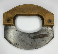 VTG Crescent Blade Dough Cutter Mezzaluna 6” USA Wood Handle